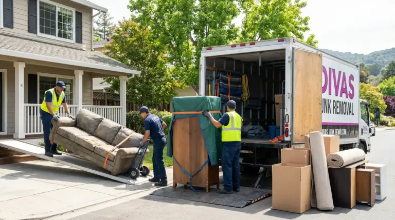 Furniture pieces being loaded for removal by Divas Junk Removal.