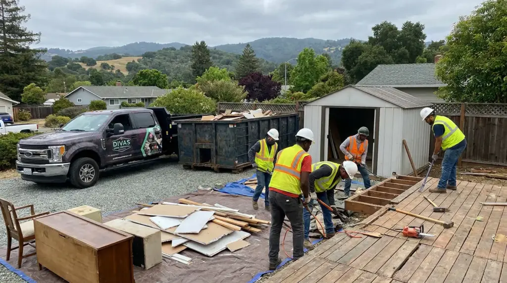 Light demolition work performed on an old outdoor structure.